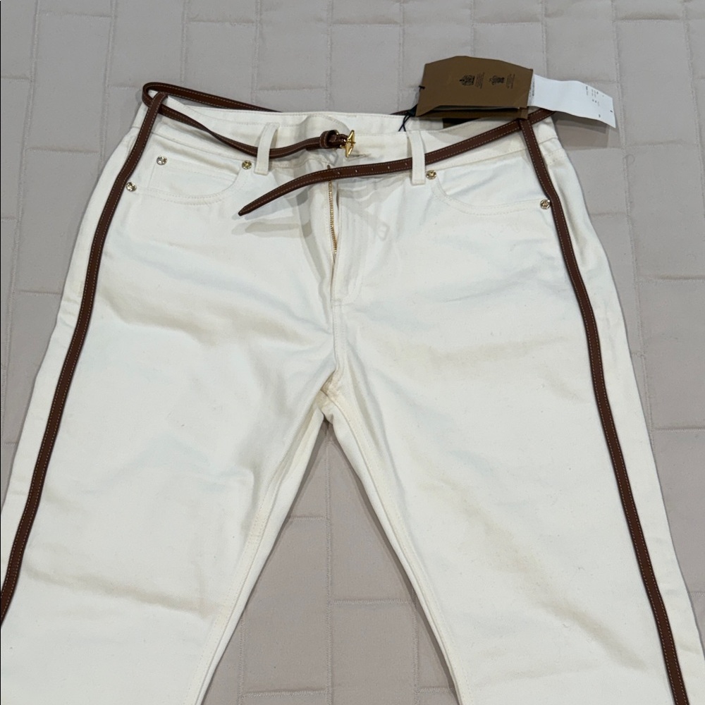 Burberry Women White Jeans with Brown Trim